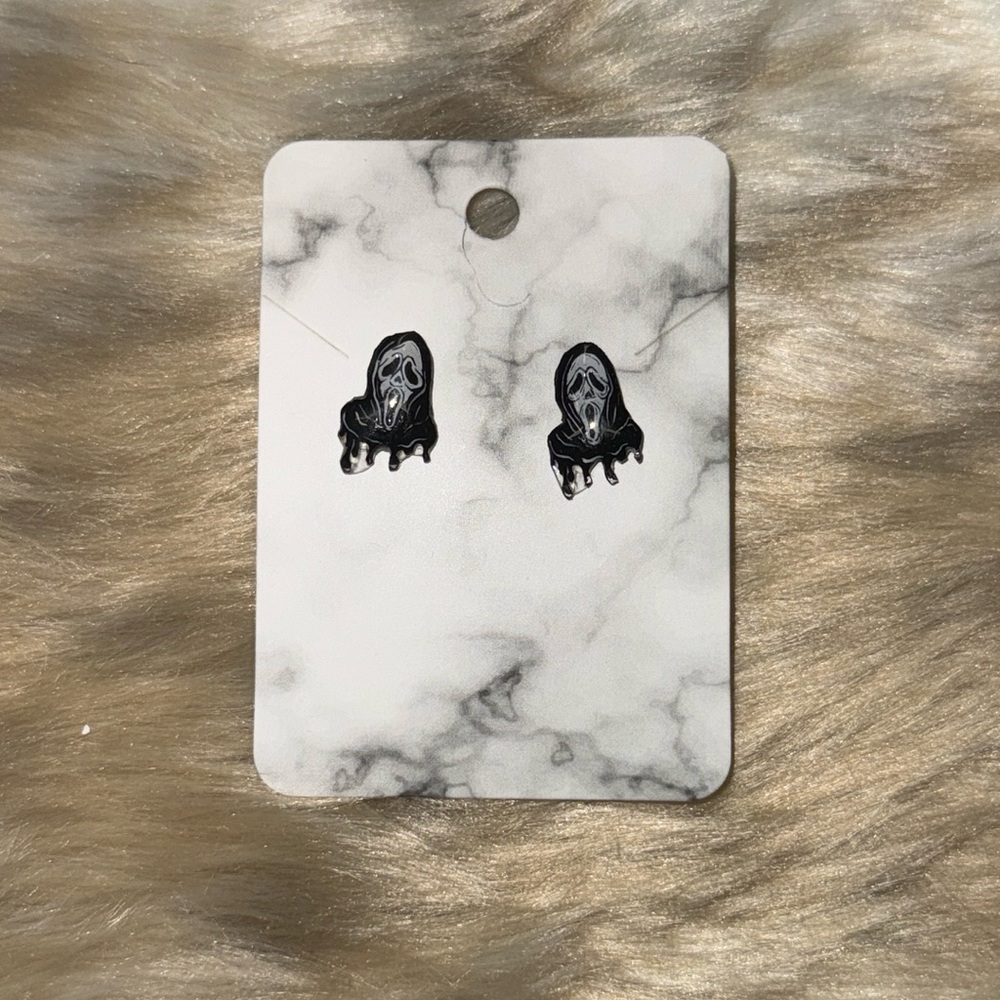 Ghost Face Hand Painted Earring - image 1